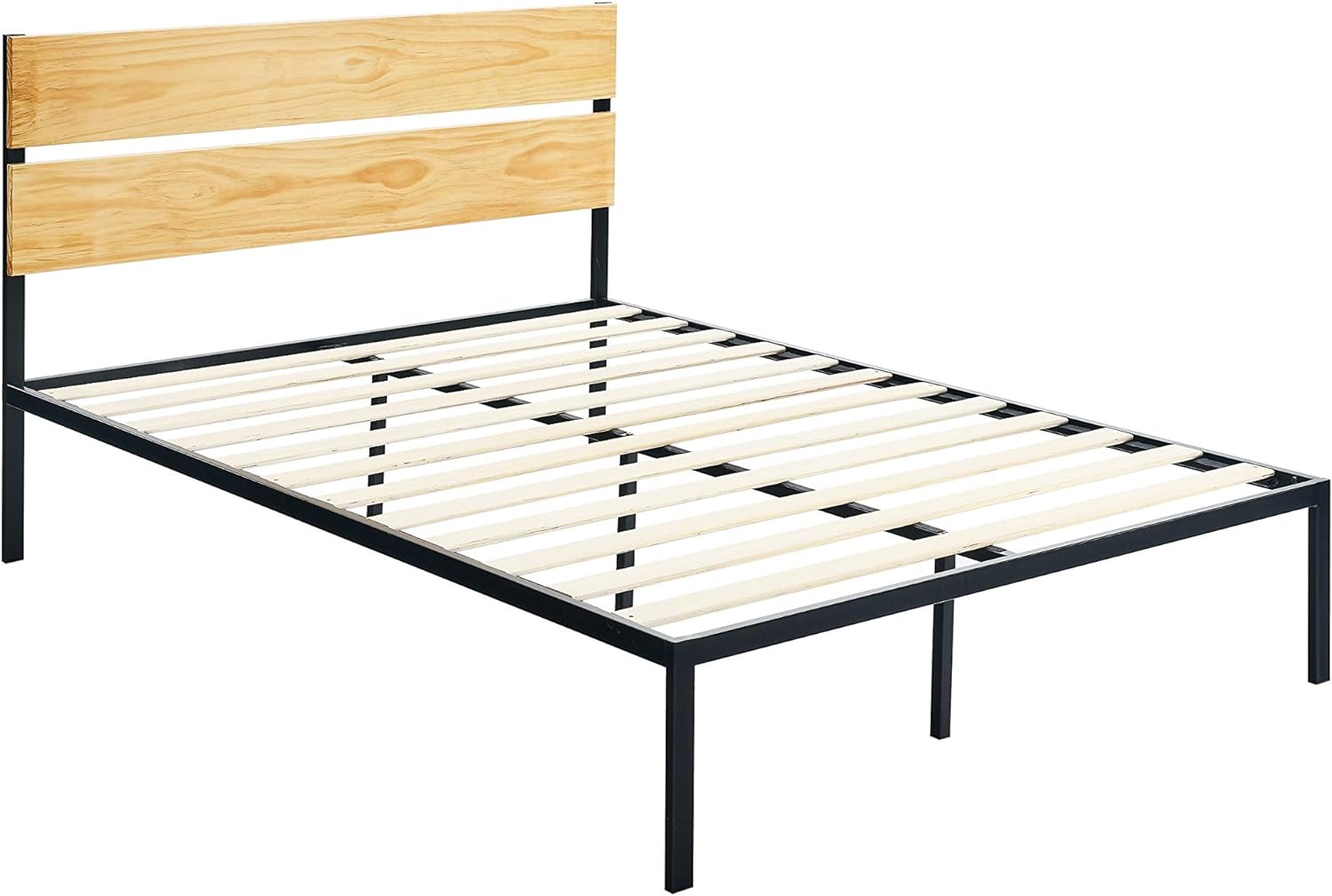 Amazon Basics Arielle Metal and Wood Platform Bed with Headboard - Wood Slat Support, Twin