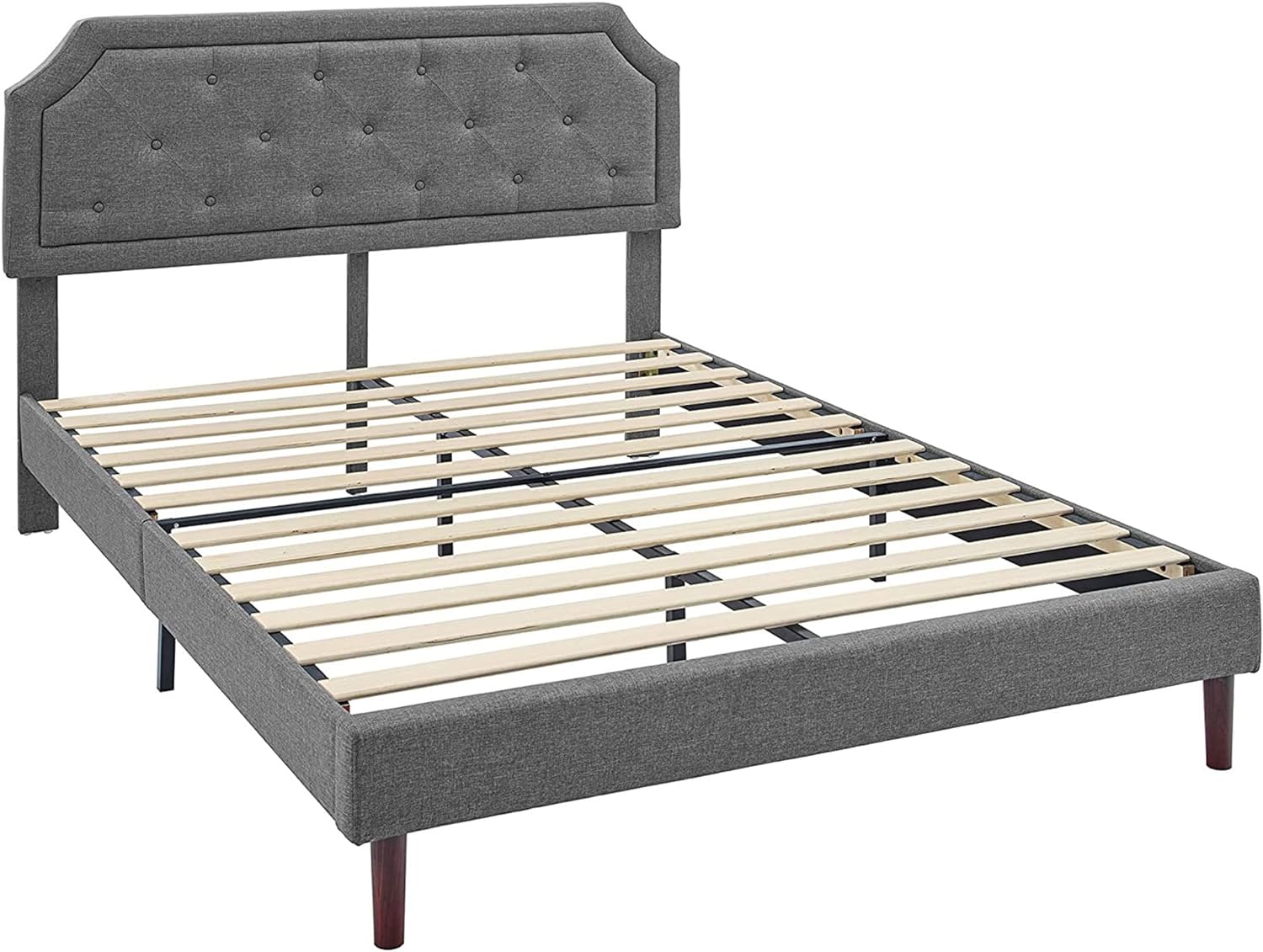 Amazon Basics Upholstered Platform Bed with Button-Tufted Headboard, Wood Slat Support, Easy Assembly - King, Dark Gray