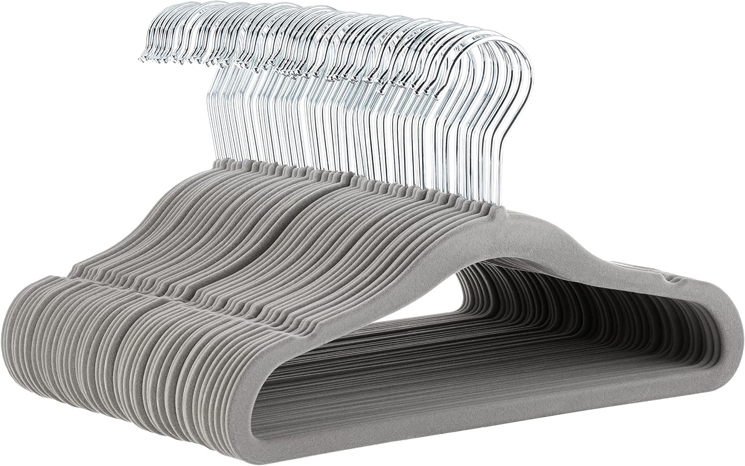 Amazon Basics Kids Velvet, Non-Slip Clothes Hangers, 11.6 Inch, Pack of 50, Gray