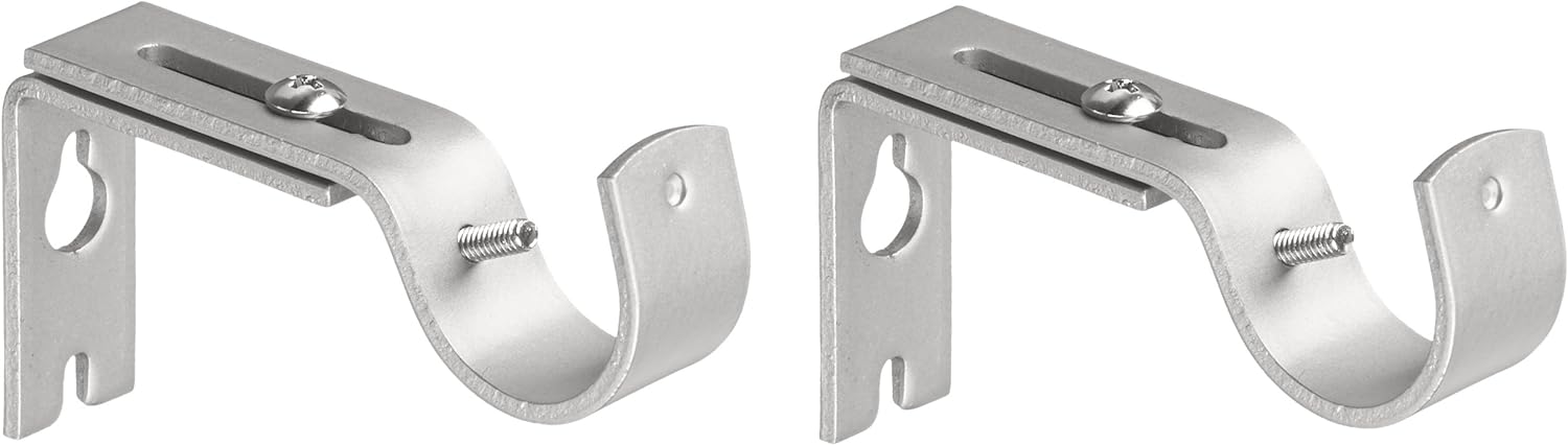 Amazon Basics Adjustable Curtain Rod Wall Bracket Hooks, Set of 2, Silver Nickel