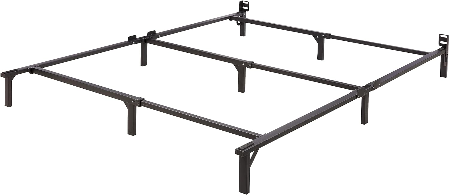 Amazon Basics Metal Bed Frame, 9-Leg Base for Box Spring and Mattress, Queen, Tool-Free Easy Assembly, 79.5" L x 60" W x 7" H, Black