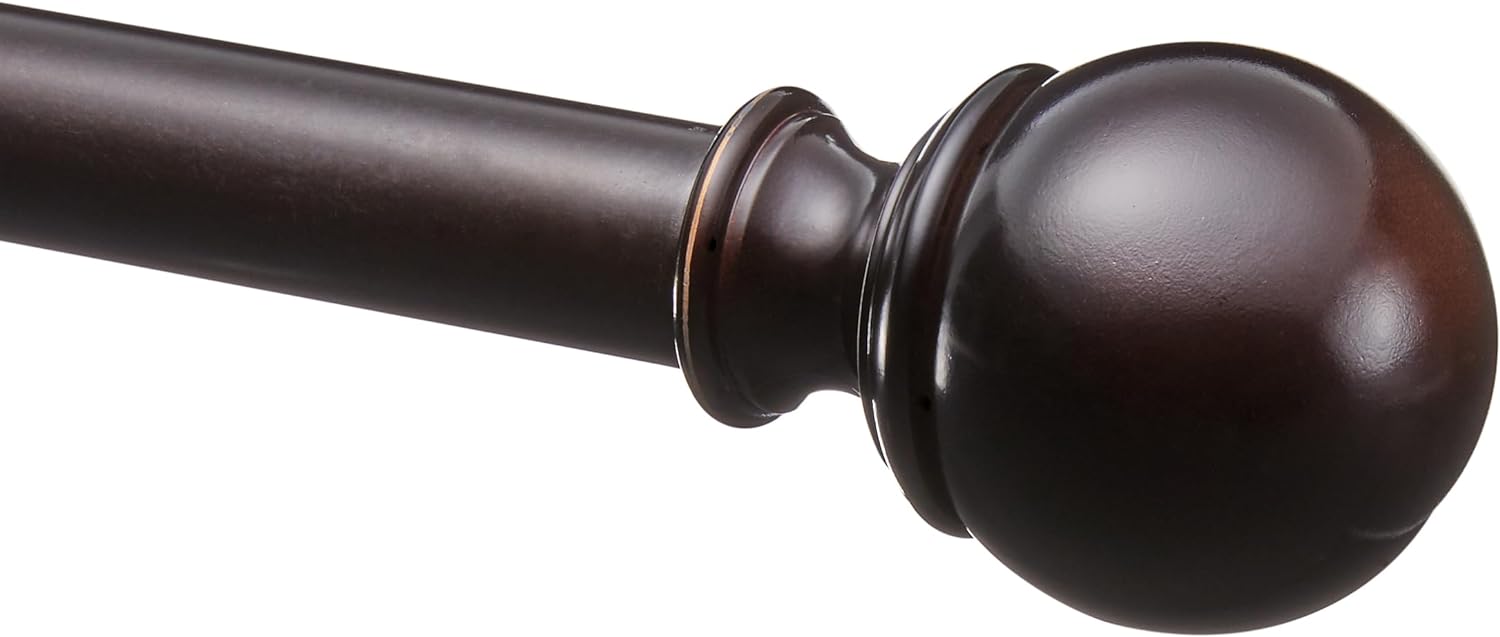 Amazon Basics 1-Inch Curtain Rod with Round Finials, 1-Pack, 72" to 144", Dark Bronze (Espresso)