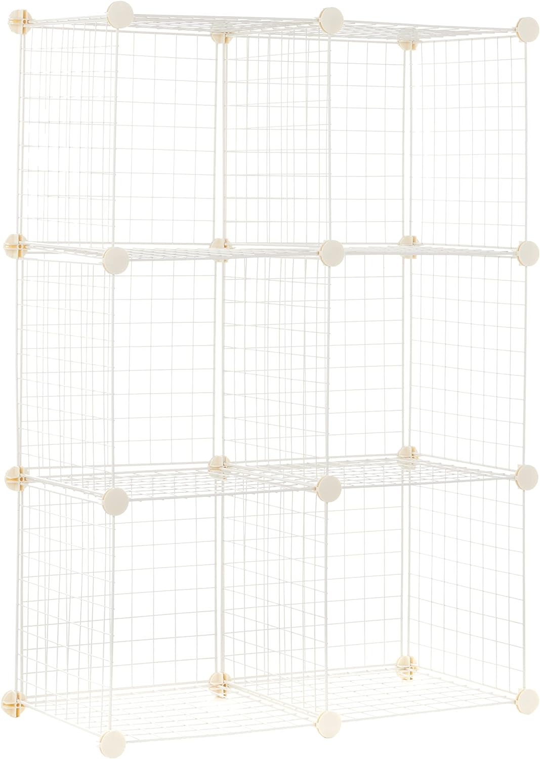 Amazon Basics 6 Cube Wire Grid Storage Shelves, Stackable Cubes, White, 14.6" D x 30.3" W x 44.8" H