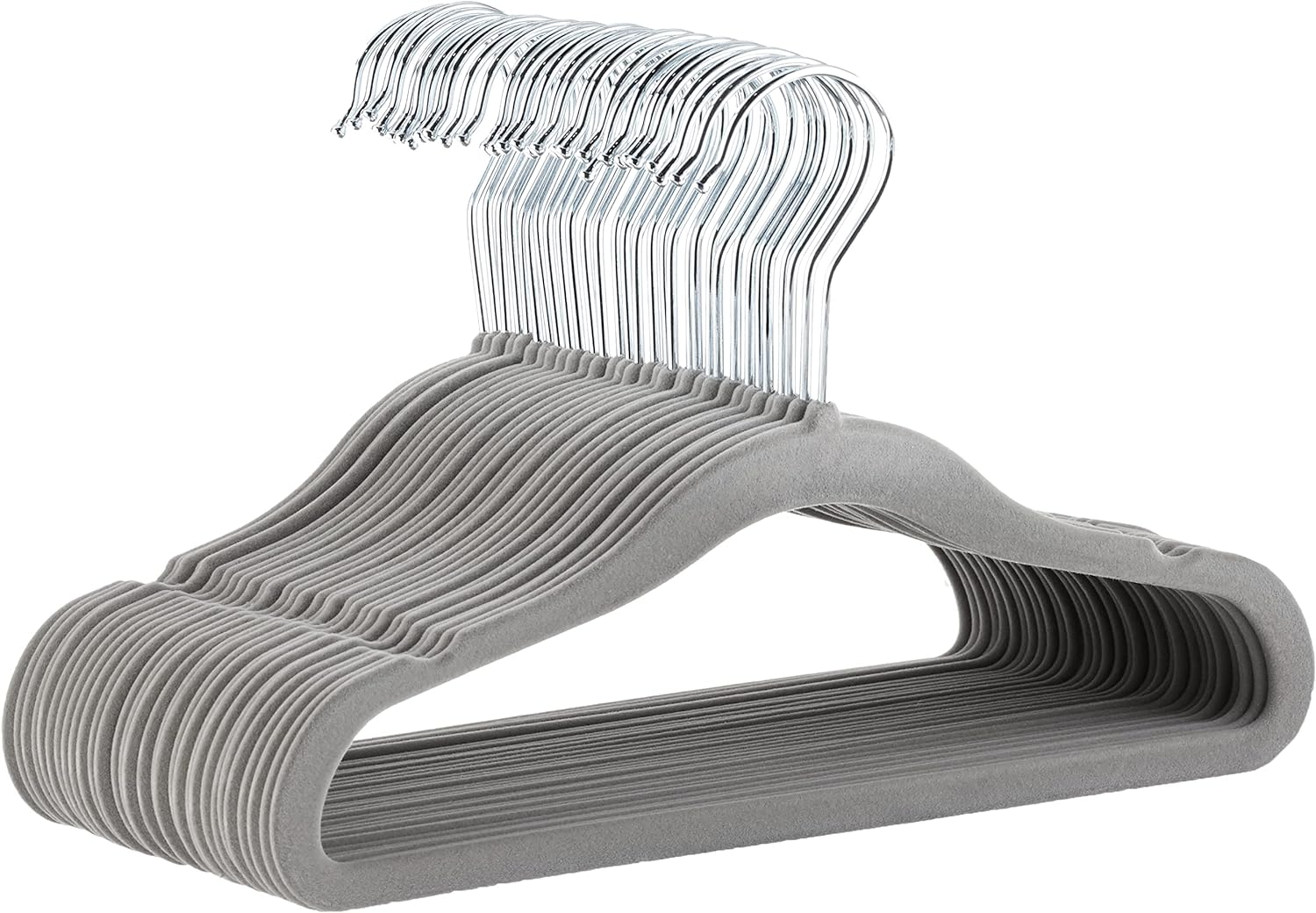 Amazon Basics Kids Velvet, Non-Slip 11.6" Clothes Hangers, Pack of 30, Gray