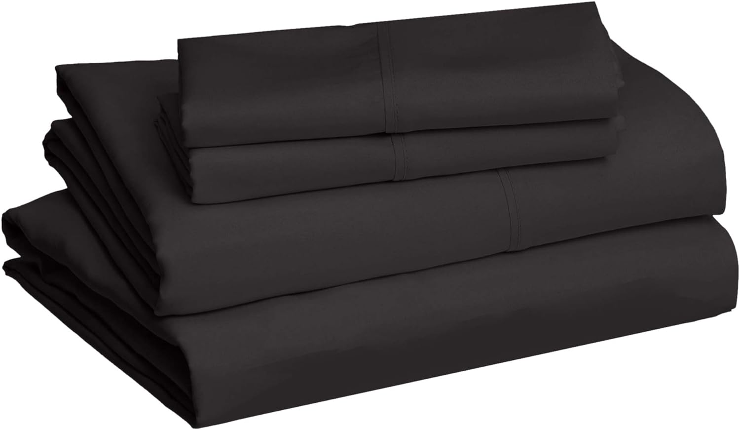 Amazon Basics Lightweight Super Soft Easy Care Microfiber 4-Piece Bed Sheet Set with 14-Inch Deep Pockets, King, Black, Solid