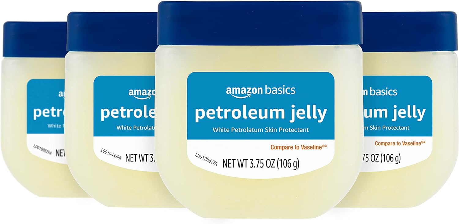 Amazon Basics Petroleum Jelly White Petrolatum Skin Protectant, Unscented, 3.75 Ounce, 4-Pack (Previously Solimo)