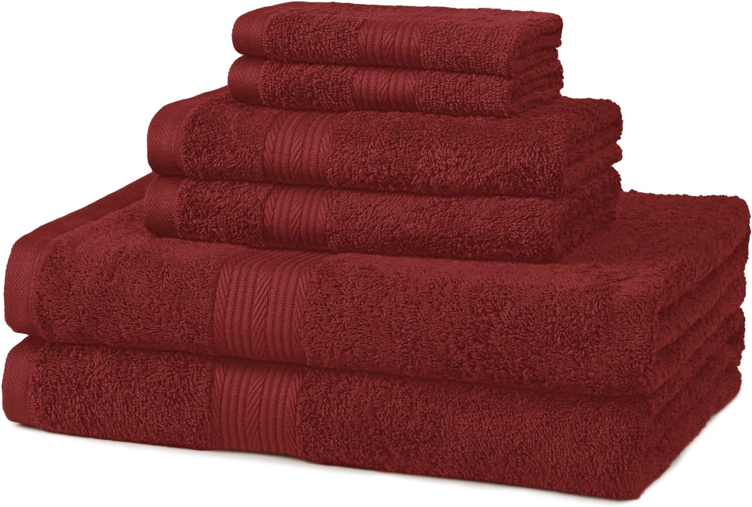 Amazon Basics 6-Piece Fade Resistant Bath towel, Hand and Washcloth Set - Crimson, 14.25" L x 10.85" W