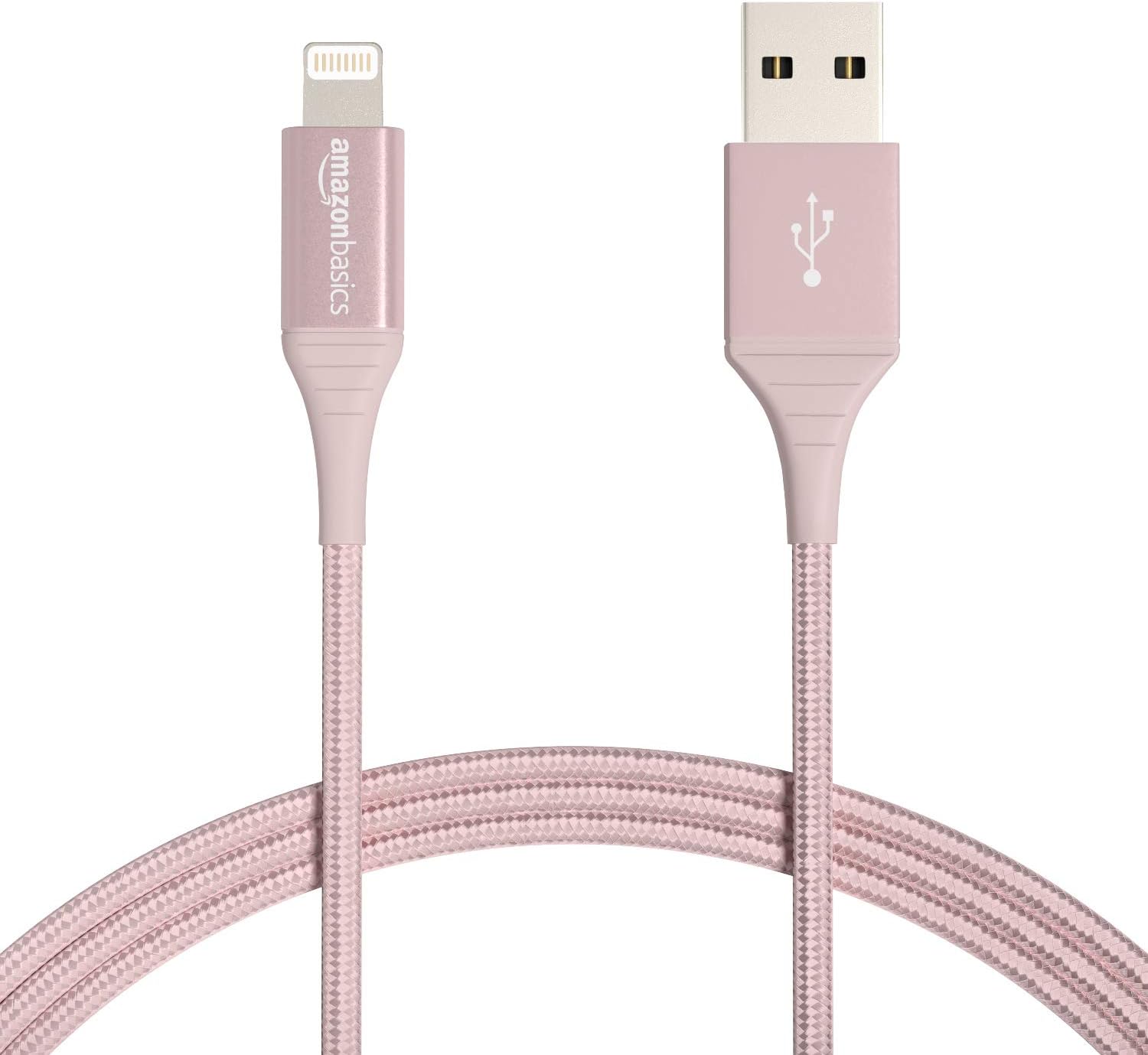 Amazon Basics USB-A to Lightning Charger Cable, Nylon Braided Cord, MFi Certified Charger for Apple iPhone 14 13 12 11 X Xs Pro, Pro Max, Plus, iPad, 10,000 Bend Lifespan, 6 Foot, Rose Gold