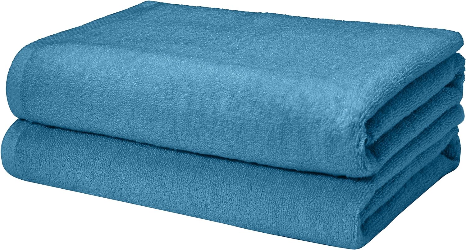 Amazon Basics 100% Cotton Quick-Dry Bath Towel, 2-Pack, Lake Blue, 54" x 30"