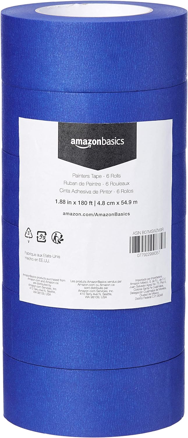 Amazon Basics Blue Painters Tape, 1.88" x 180&#39;, Set of 6 Rolls