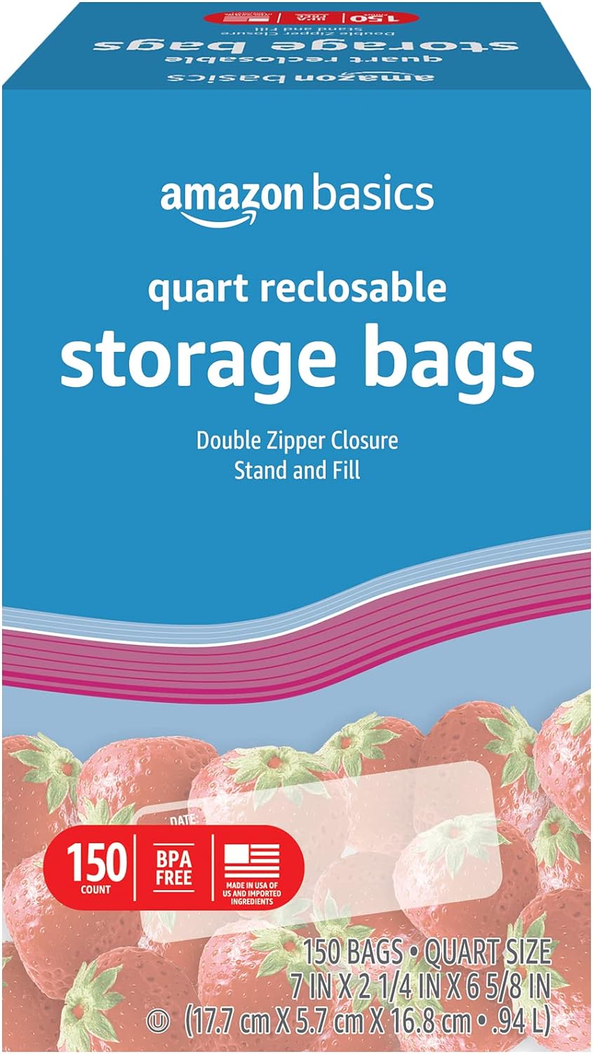 Amazon Basics Quart Food Storage Bags, 150 Count (Previously Solimo)