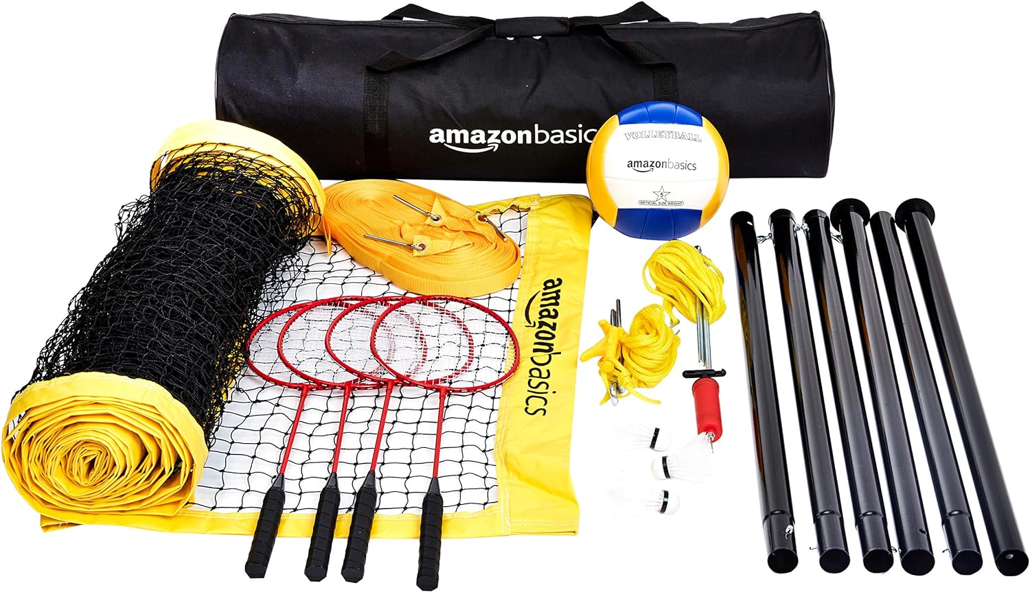 Amazon Basics Outdoor Volleyball and Badminton Combo Set with Net