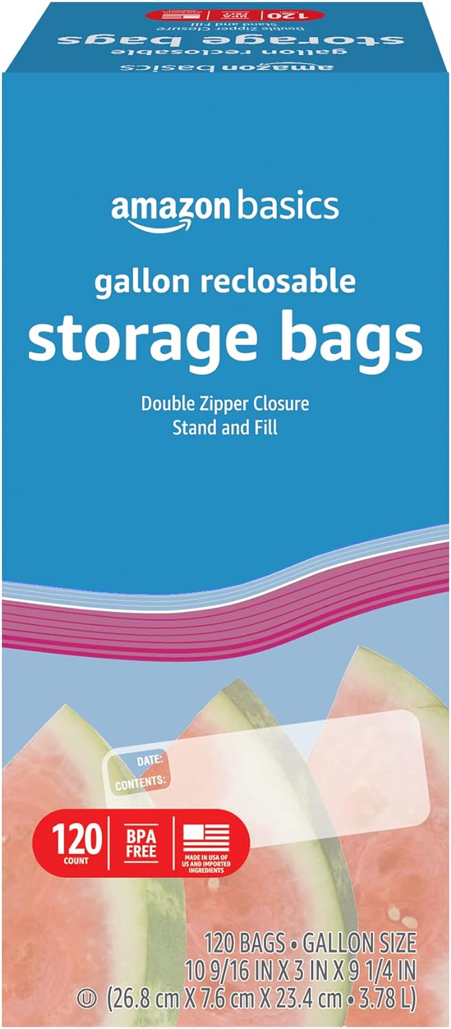 Amazon Basics Gallon Food Storage Bags, 120 Count