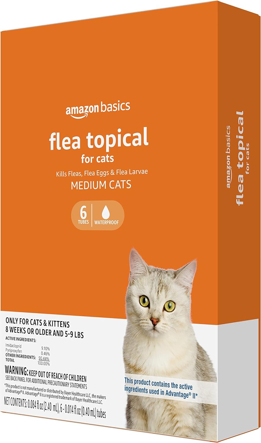 Amazon Basics Flea Topical for Medium Cats (5-9 pounds), 6 Count