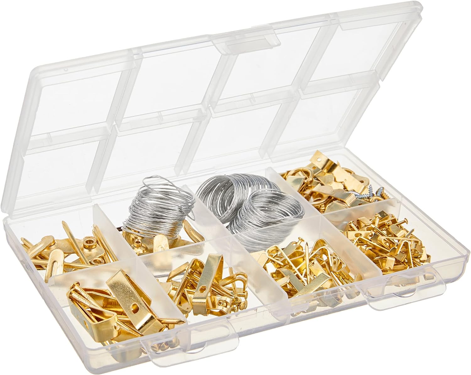 Amazon Basics AB-SK101 Picture Hanging Assortment Kit, Brass, 220-Piece Set, Selling Unit Dimension, Gold Plated