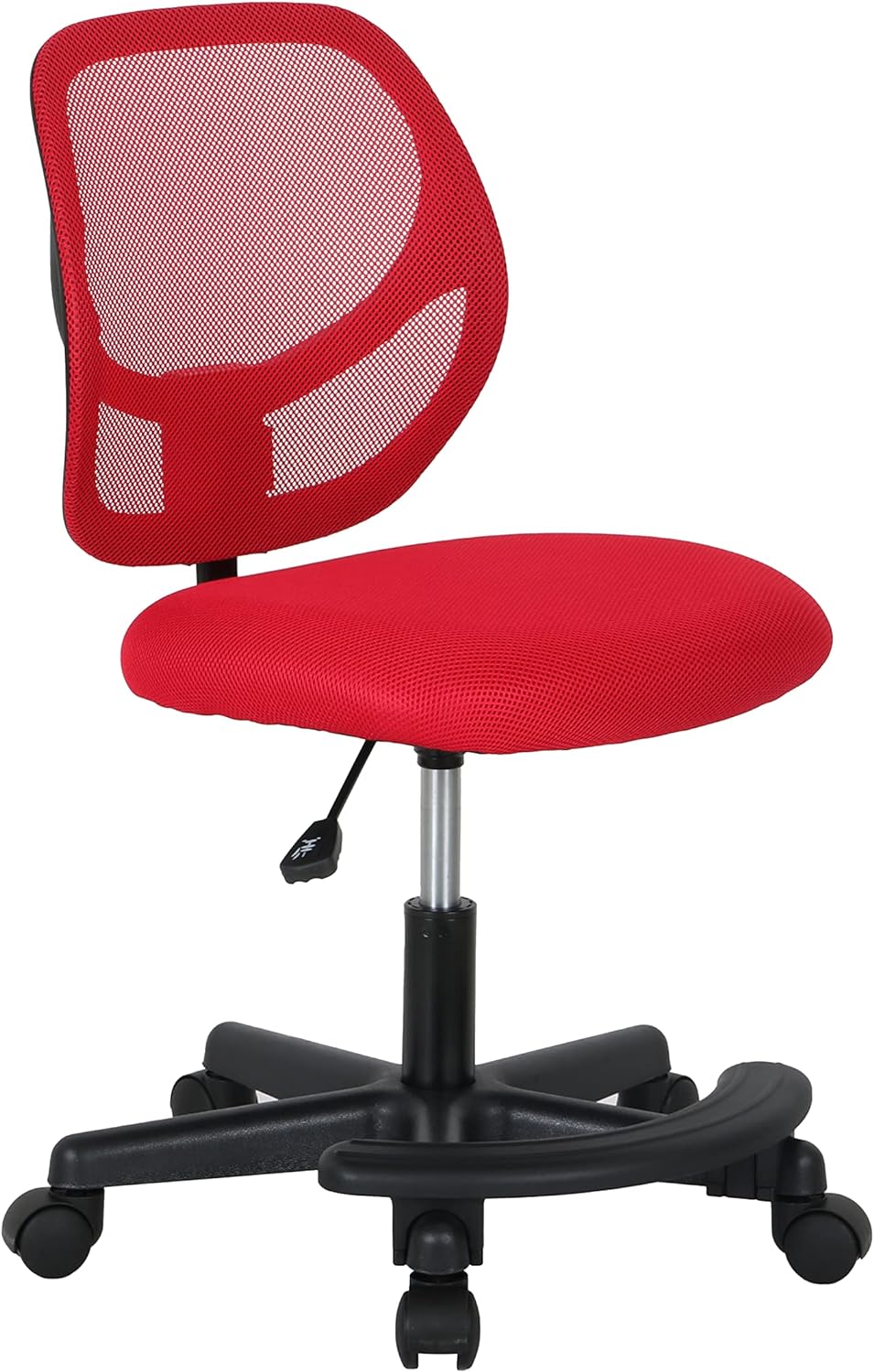 Amazon Basics Kids Adjustable Mesh Low-Back Swivel Study Desk Chair with Footrest, Red