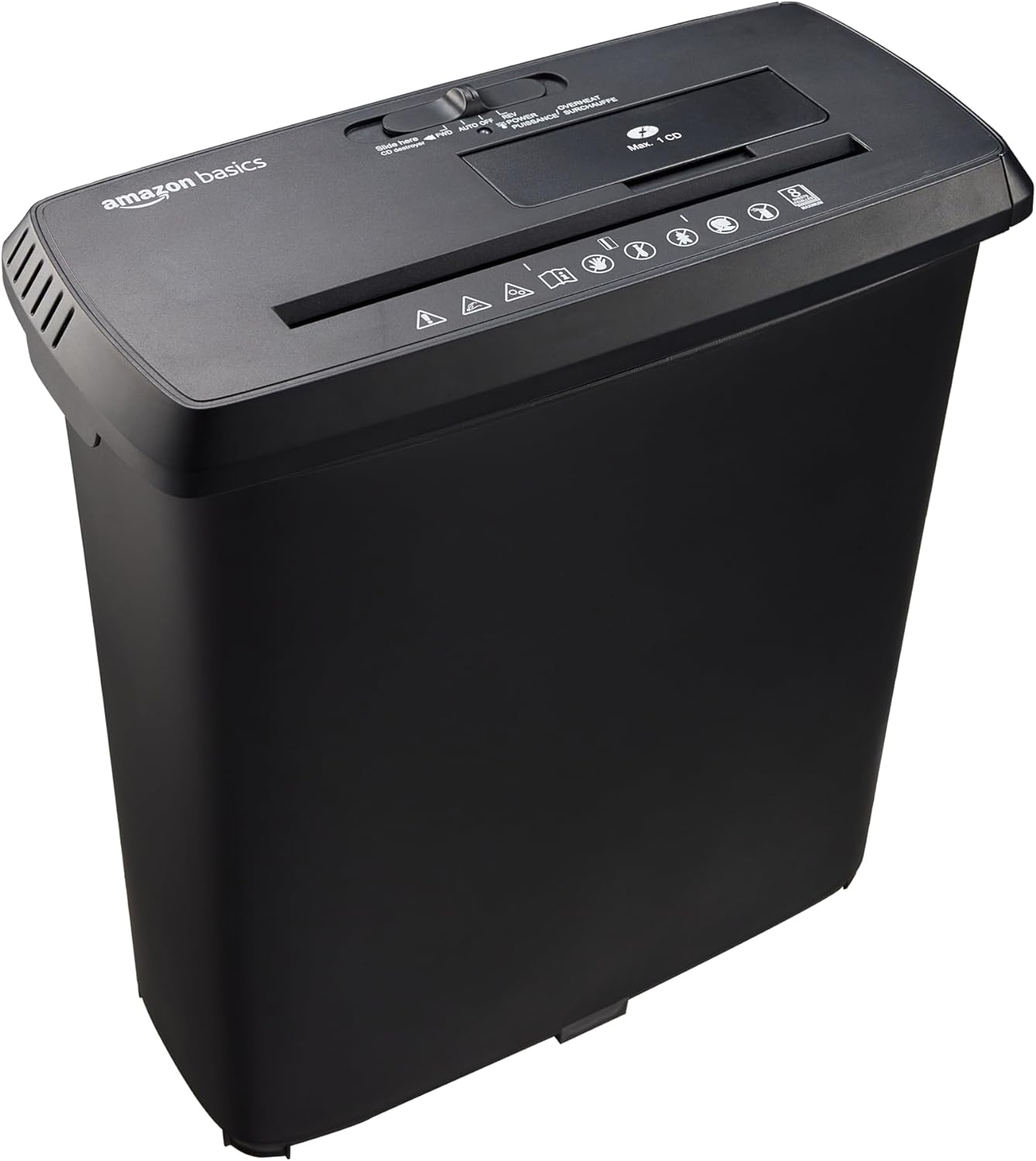 Amazon Basics 8-Sheet Strip Cut Paper, CD, and Credit Card Shredder, Black