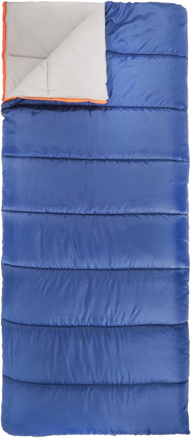 Amazon Basics Twin Size Cold Weather Lightweight Sleeping Bag for Adults, 3-Season 30 Degree F Backpcking Hiking Camping Rectangular Blue