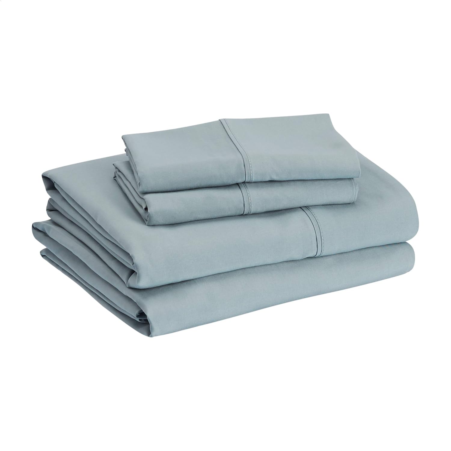 Amazon Basics Lightweight Super Soft Easy Care Microfiber 4-Piece Bed Sheet Set with 14-Inch Deep Pockets, Full, Spa Blue, Solid - Pack of 4