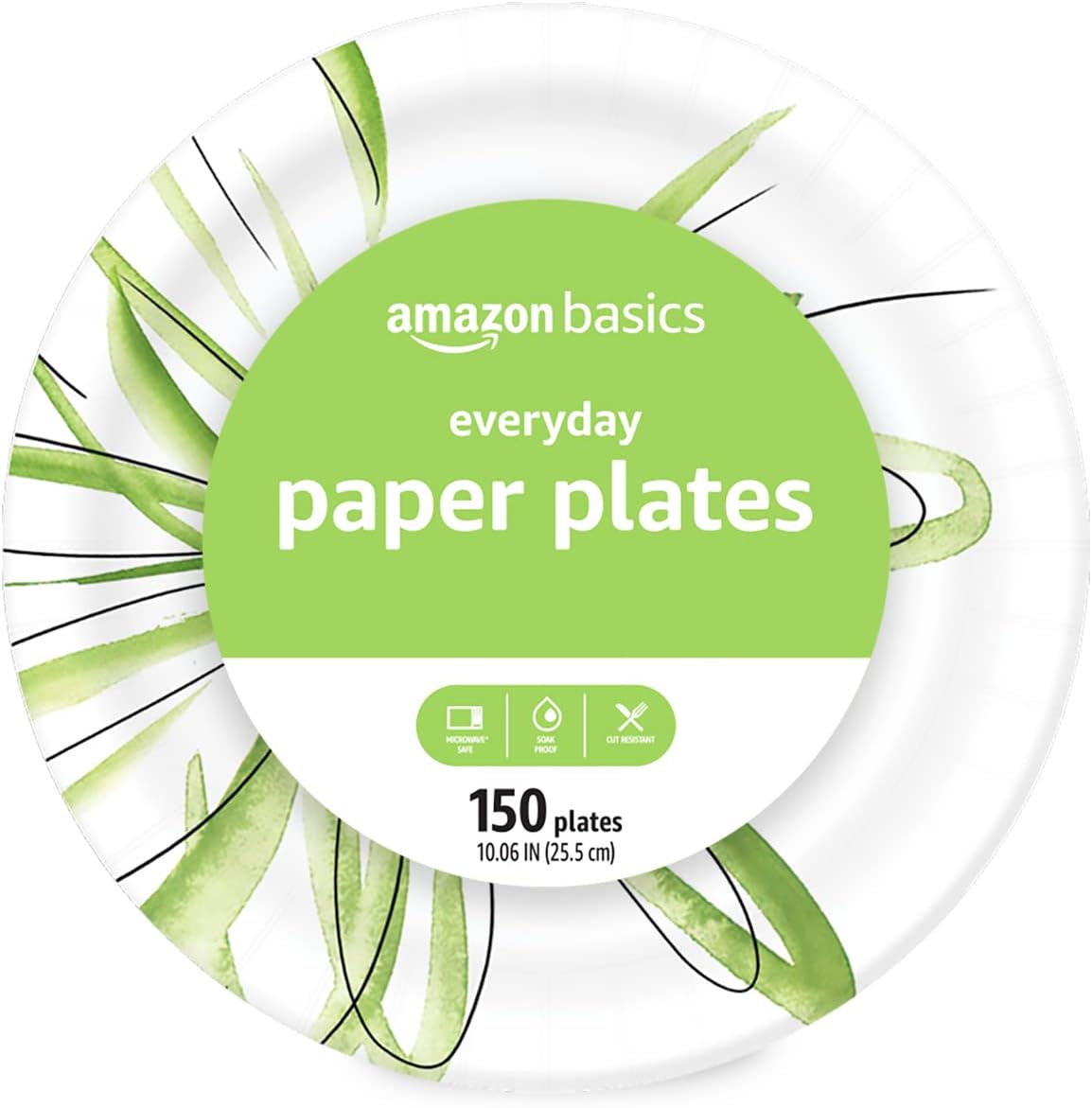 Amazon Basics Everyday Paper Plates, 10 Inch, Disposable, 150 Count