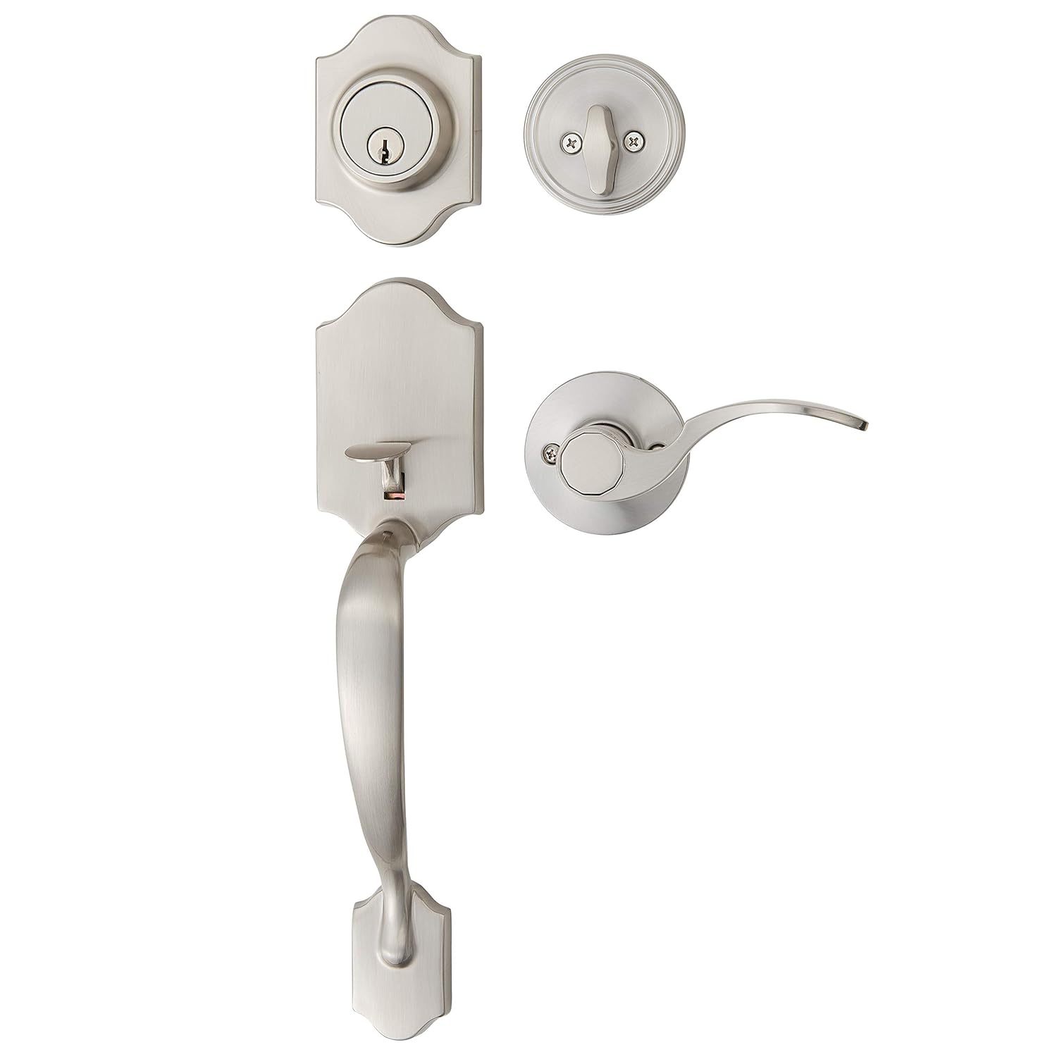 AmazonBasics Handleset with Shelby Lever - Single Cylinder - Satin Nickel-6 Packs 1 Carton