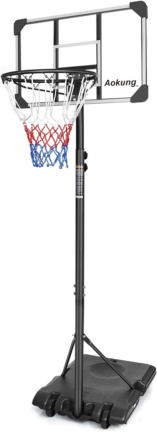 AOKUNG Teenagers Height Adjustable 5.6-7 'Basket 28 Backboard Portable Basket System for Indoor and Outdoor use