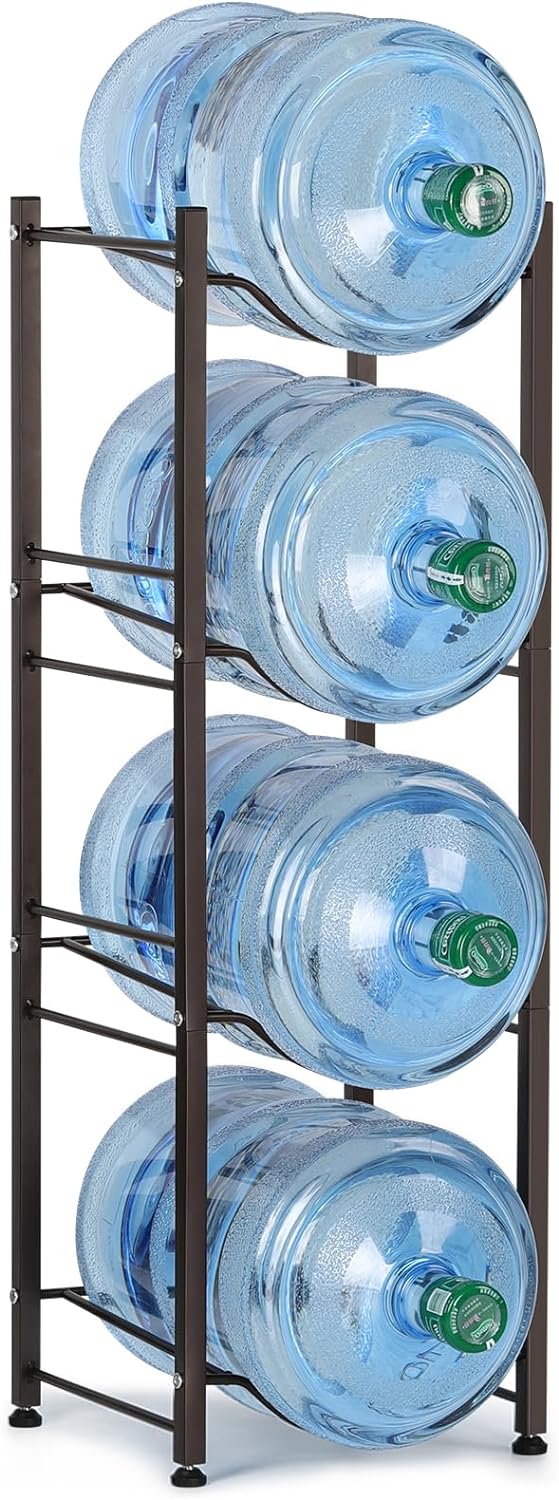 Received the item fast. Easy to put together and minimalist design. Keeps the jugs nice and organized without taking tons of floor space.The directions had two ways to set up and you can choose which works better for you .Appears to be sturdy enough to last for intended use.