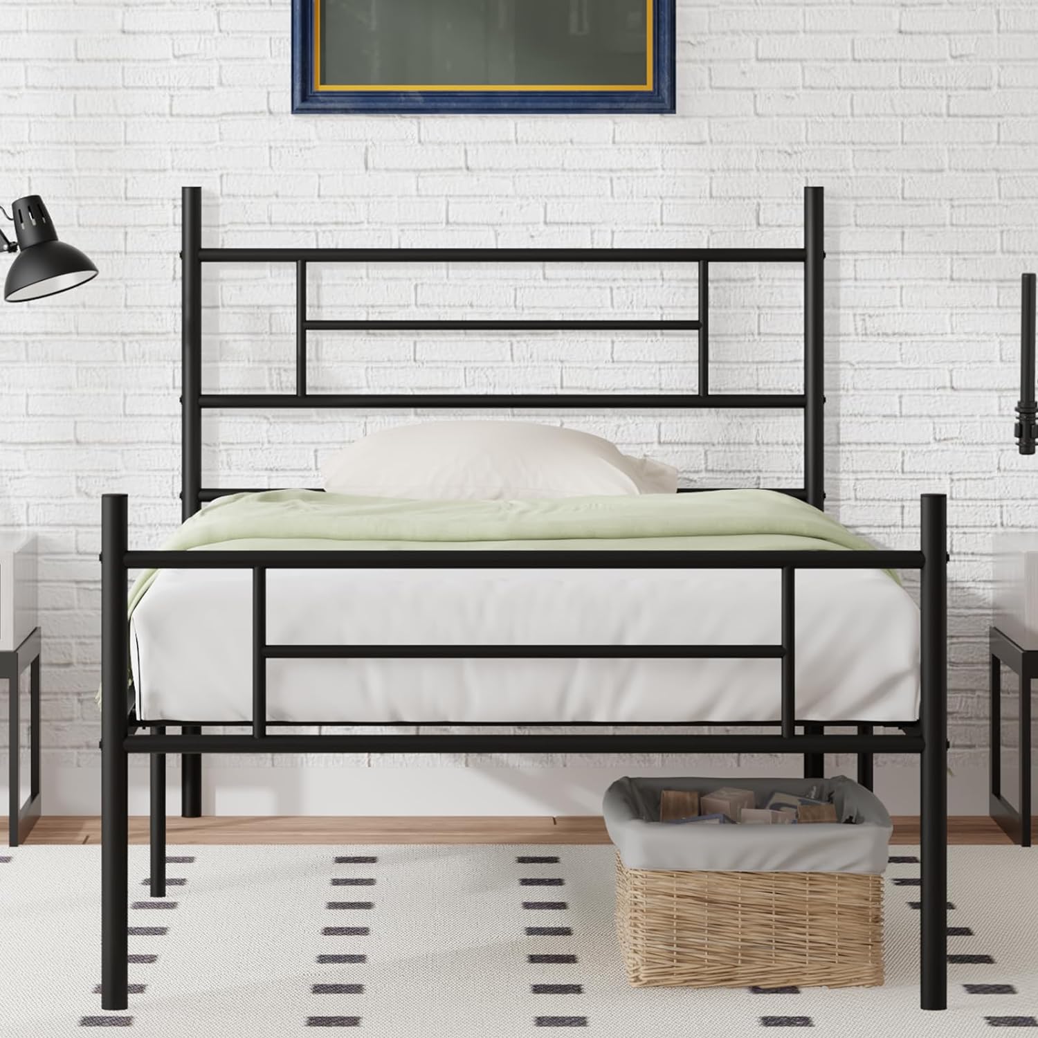 Novilla Twin Bed Frame with Headboard and Footboard, 14 Inch Metal Platform Bed Frame, Under Bed Storage, Strong Metal Slats Support, Mattress Foundation No Box Spring Needed