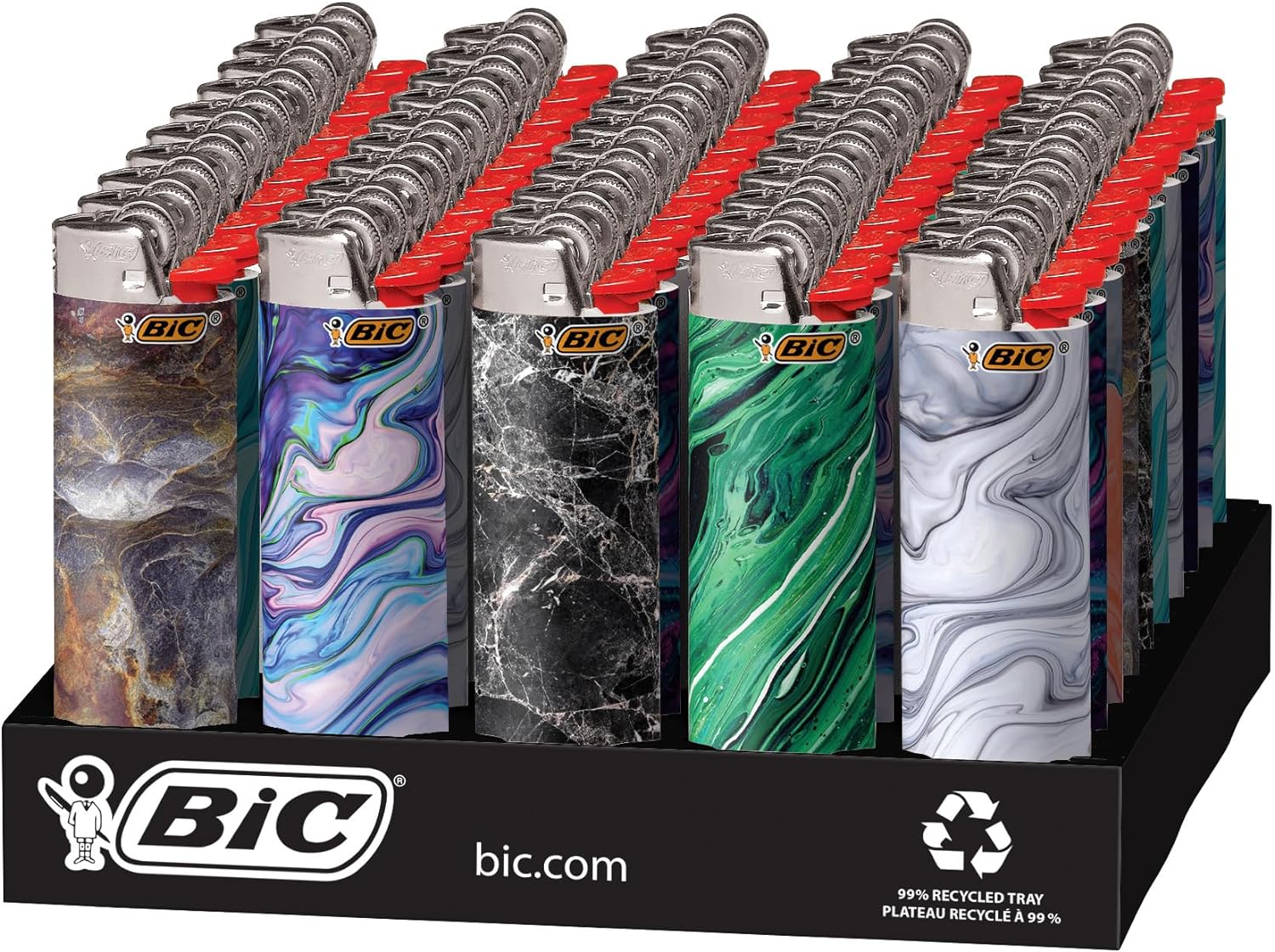 The last time I bought a package of 50 Bic Lighters was over 3 years ago. Bic Lighters are the only ones I will buy since they last a long time, and light consistently. When I saw this set of patterned lighters for only a couple dollars more than the plain colors, I decided to buy them. Why not have pretty lightersThey come in a holder that keeps all of the lighters tidy and organized. The patterns and colors are all so very pretty, and there are so many I couldn't even begin to show all the p