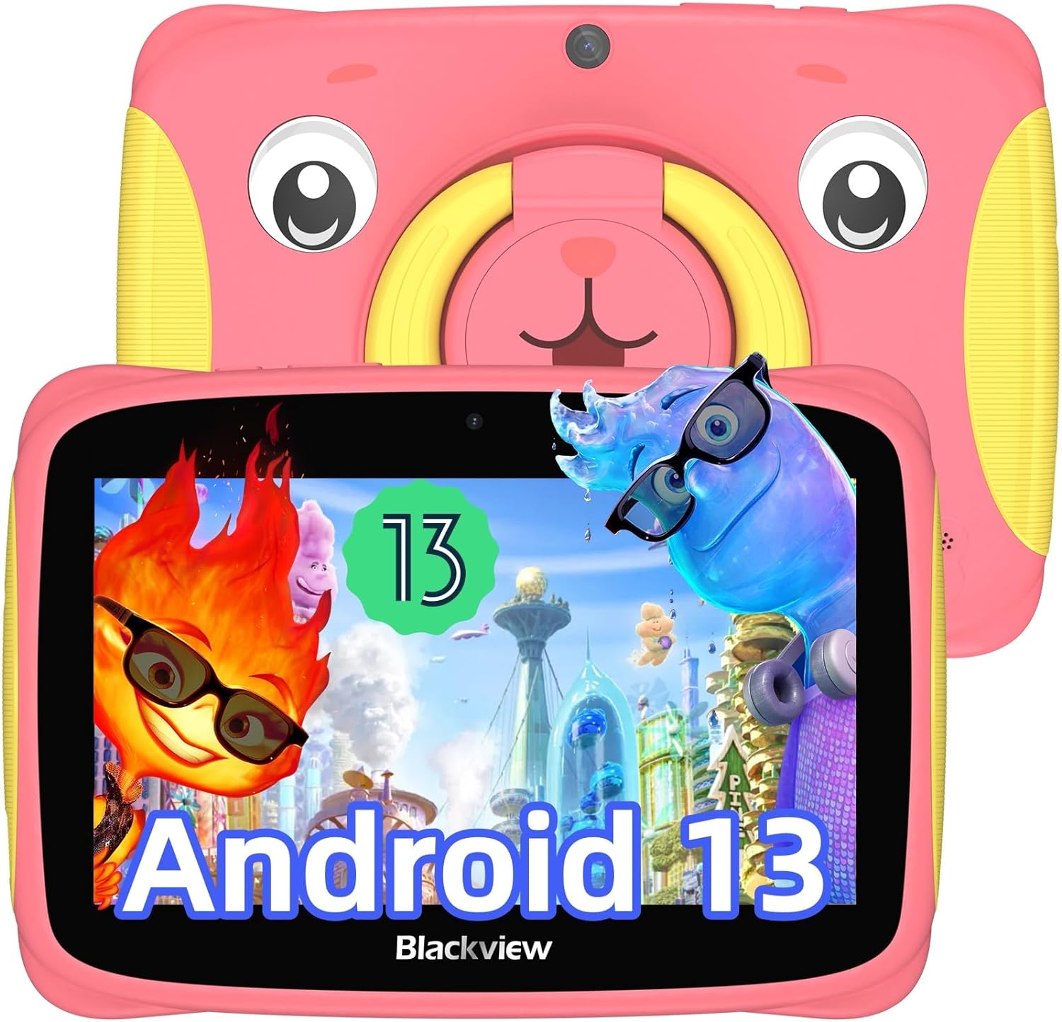 Blackview Android 13 Kids Tablet Tab 3 Kids, Toddler Tablet for Ages 3-9, 4GB+32GB/TF 1TB 3280mAh, 7 Inch HD WiFi Tablets for Kids, Pre-Installed Google i-Kids/Dual Speakers/Parantal Control, Pink