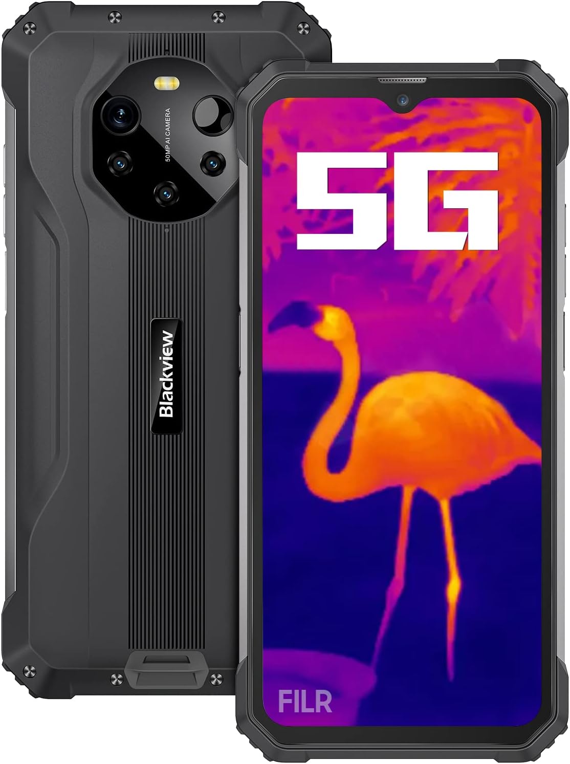 Blackview 5G Rugged Smartphone, BL8800Pro Unlocked Cell Phone, FLIR Thermal Imaging Camera+50MP Rear, 8GB+128GB Unlocked Phones, 33W Fast Charge 8380mAh Battery, Waterproof Smartphone, NFC, OTG, GPS