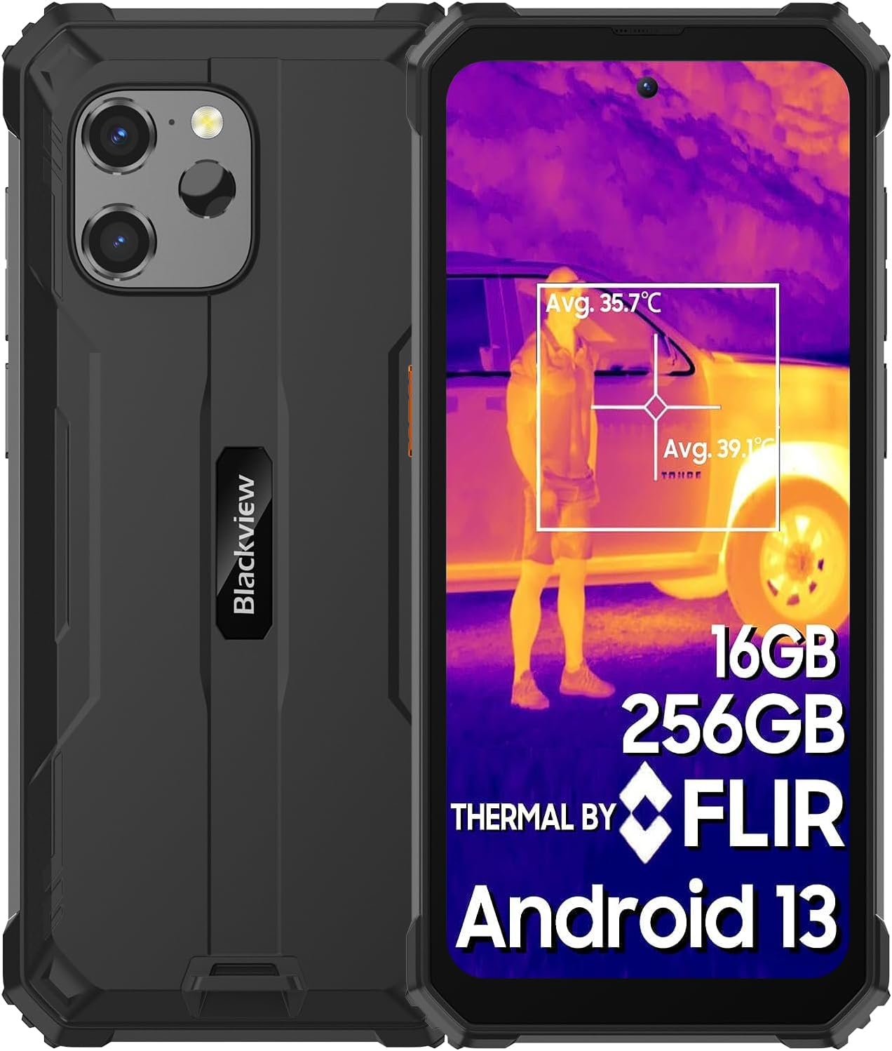 Blackview BV8900 Rugged Smartphone(With FLIR Thermal Image Camera), 16GB RAM 256GB ROM(up to 1TB), Android 13, 10000mAh Battery 33W Fast Charge, 64MP Camara, 6.5inch 2.4K Display, NFC, IP68 Waterproof