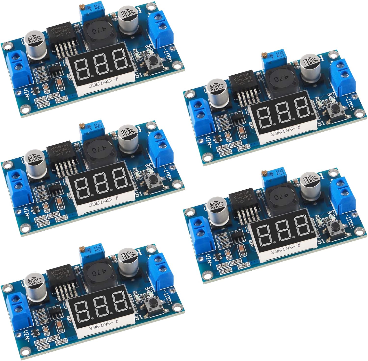 5Pcs LM2596S DC-DC LM2596 with LED Display Voltmeter Buck Converter Step-Down Regulator 4.0-40V to 1.25-37V DC 36V to 24V to 12V to 5V Power Supply Module Compatible with Car Motor Buck