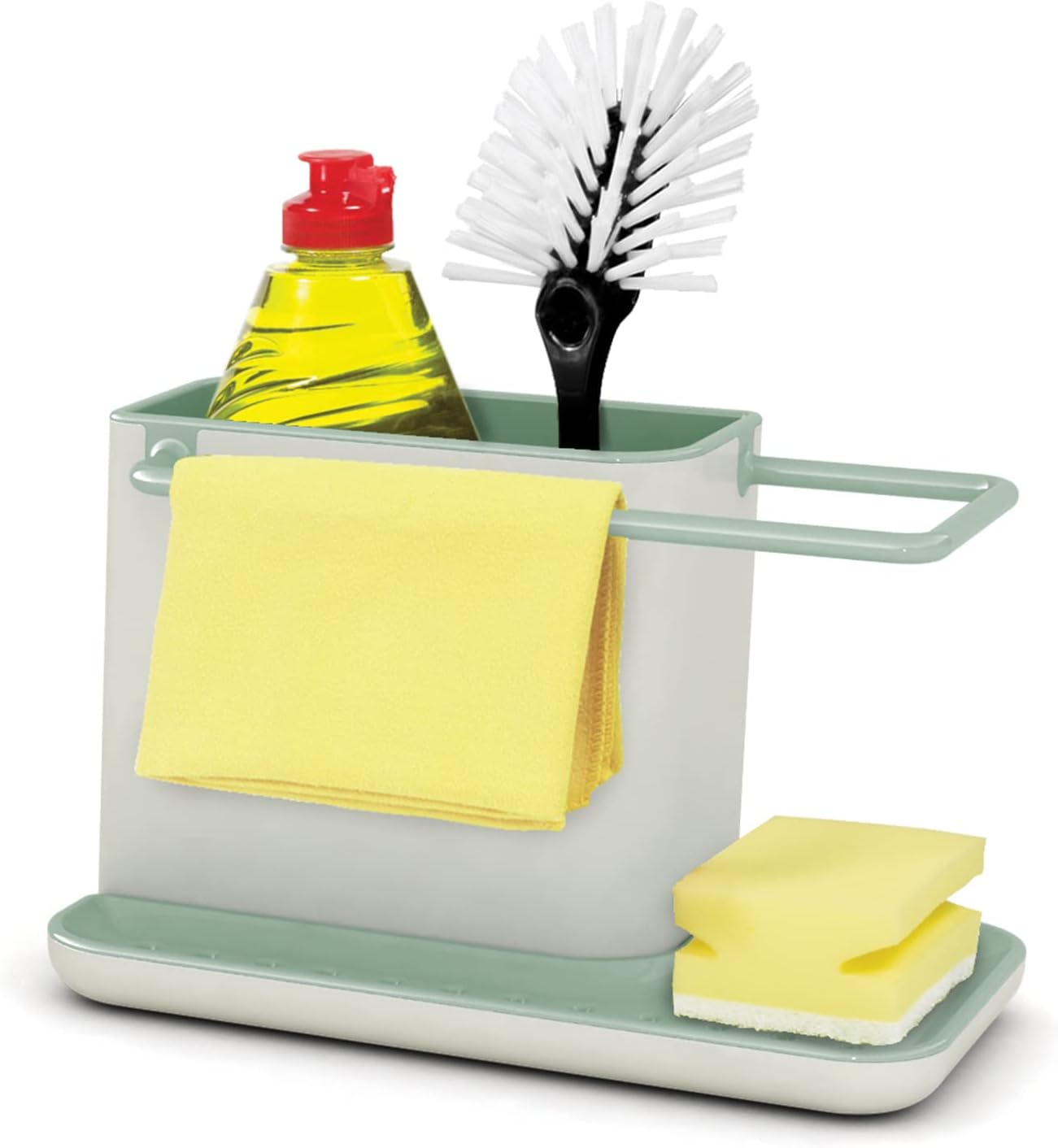 Joseph Joseph Kitchen Sink Caddy Organizer, Sponge Holder, Brush Holder, Dish Cloth Hanger - Light Stone/Sage