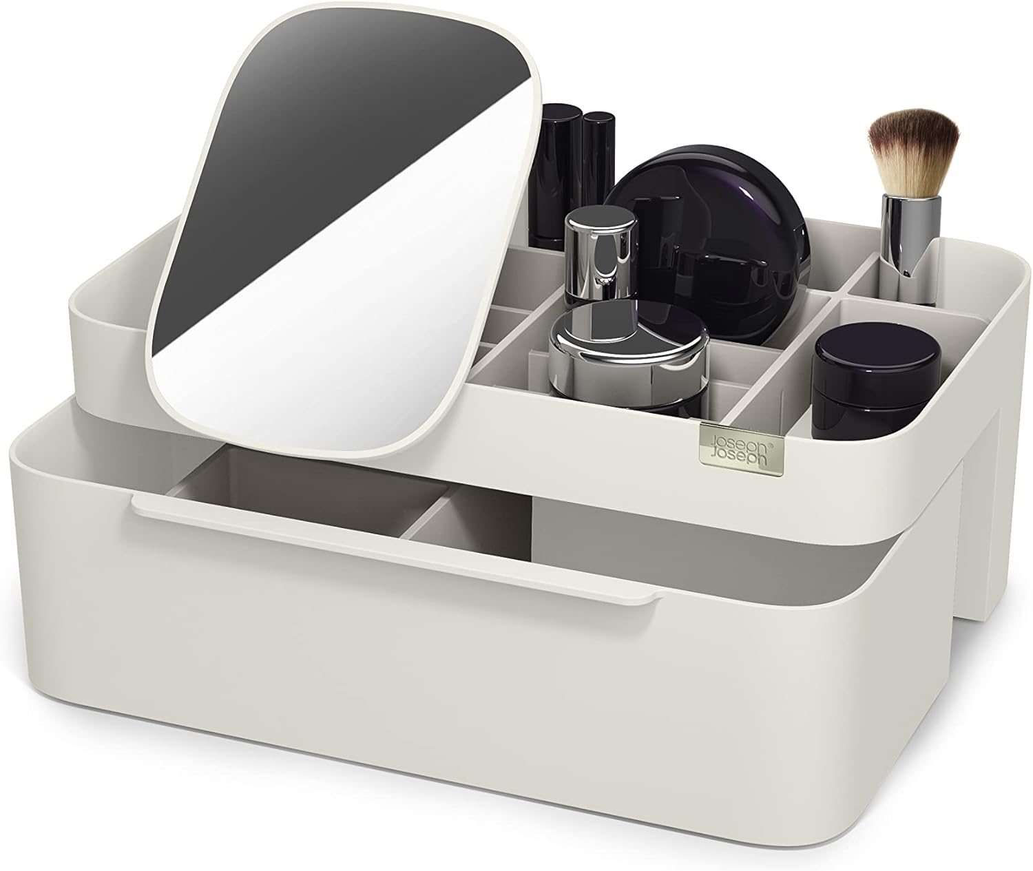 Joseph Joseph 75005 Viva Makeup Cosmetic Storage Organizer with Drawer, Large with Mirror, Shell, Cream