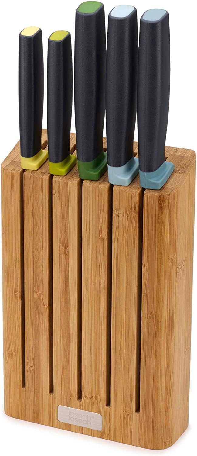 Joseph Joseph 10300 Elevate Knife Set with Slimline Bamboo Block Japanese Stainless Steel, Opal, 6-piece