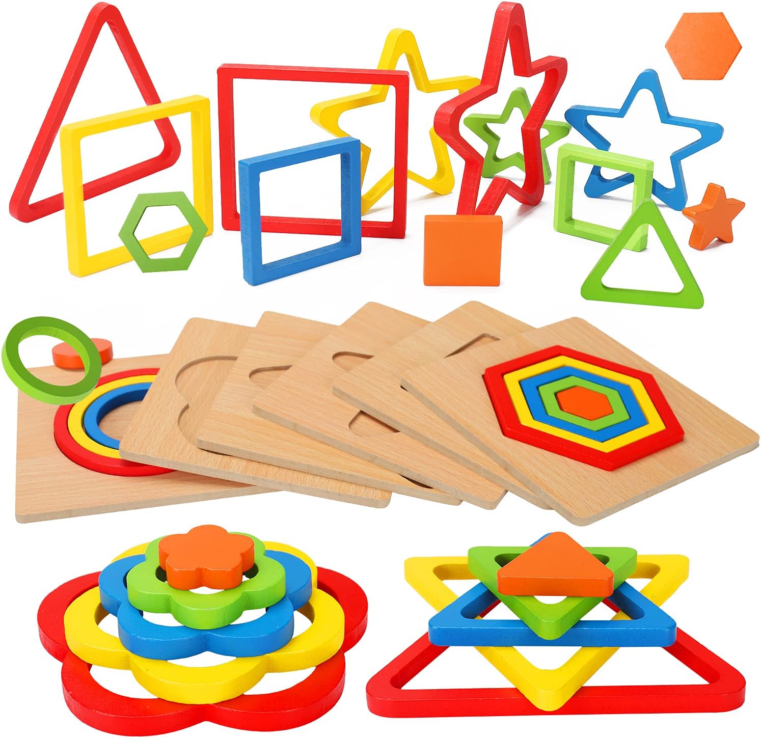 Toddler Puzzles Montessori Toy Wooden Shape Sorting Puzzle Sensory Toy Toddler Activities Preschool Learning Educational Autistic Developmental Toy 1 2 3 Year Old 1-3 0-2 Dementia Games