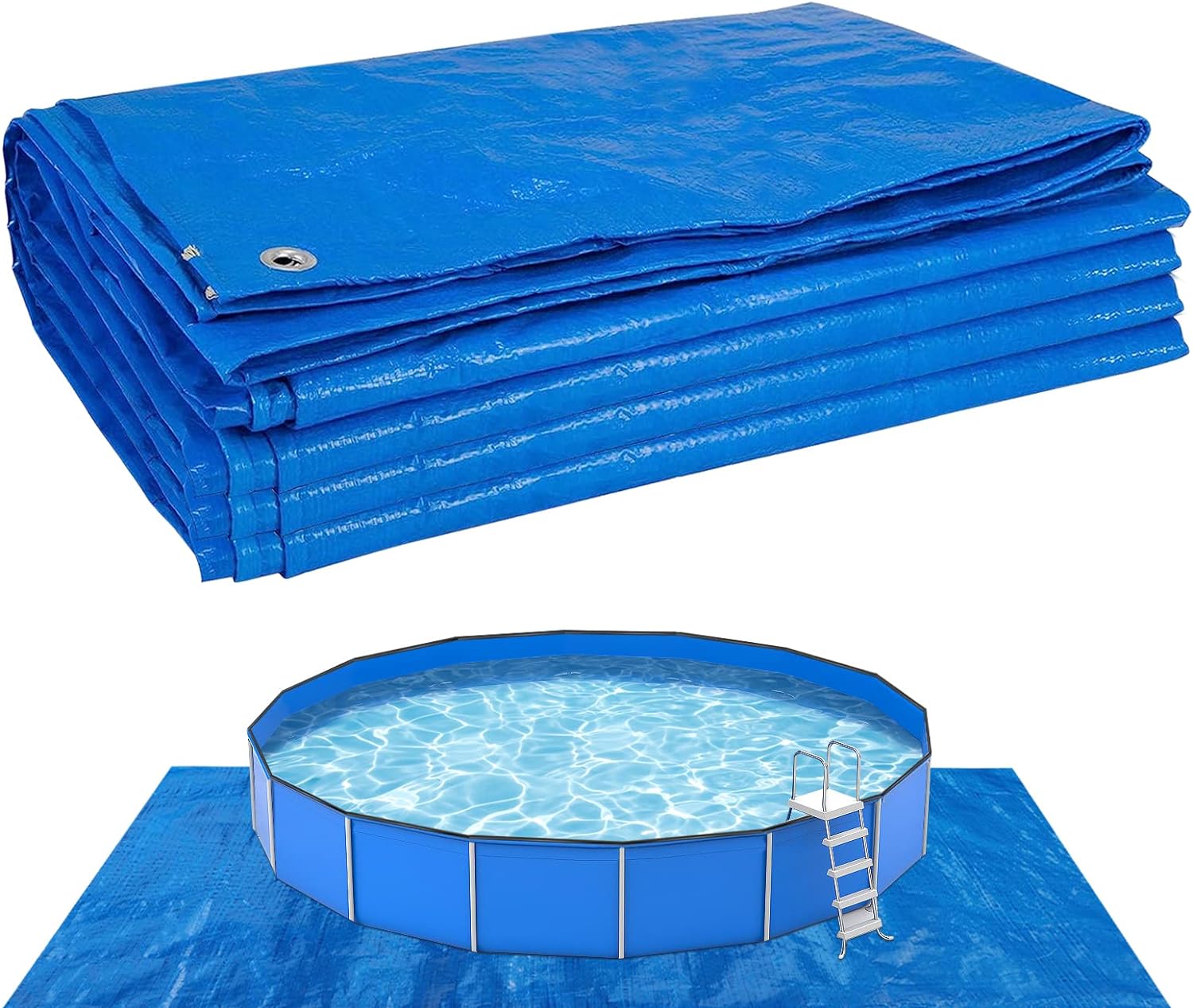 Pool Ground Cloth, 16.4 x 16.4 Ft Heavy Duty Pool Ground Mat, Swimming Pool Tarpaulin Tarp for 8ft to 15ft Frame Above Ground Pools Inflatable Top Ring Swimming Pools