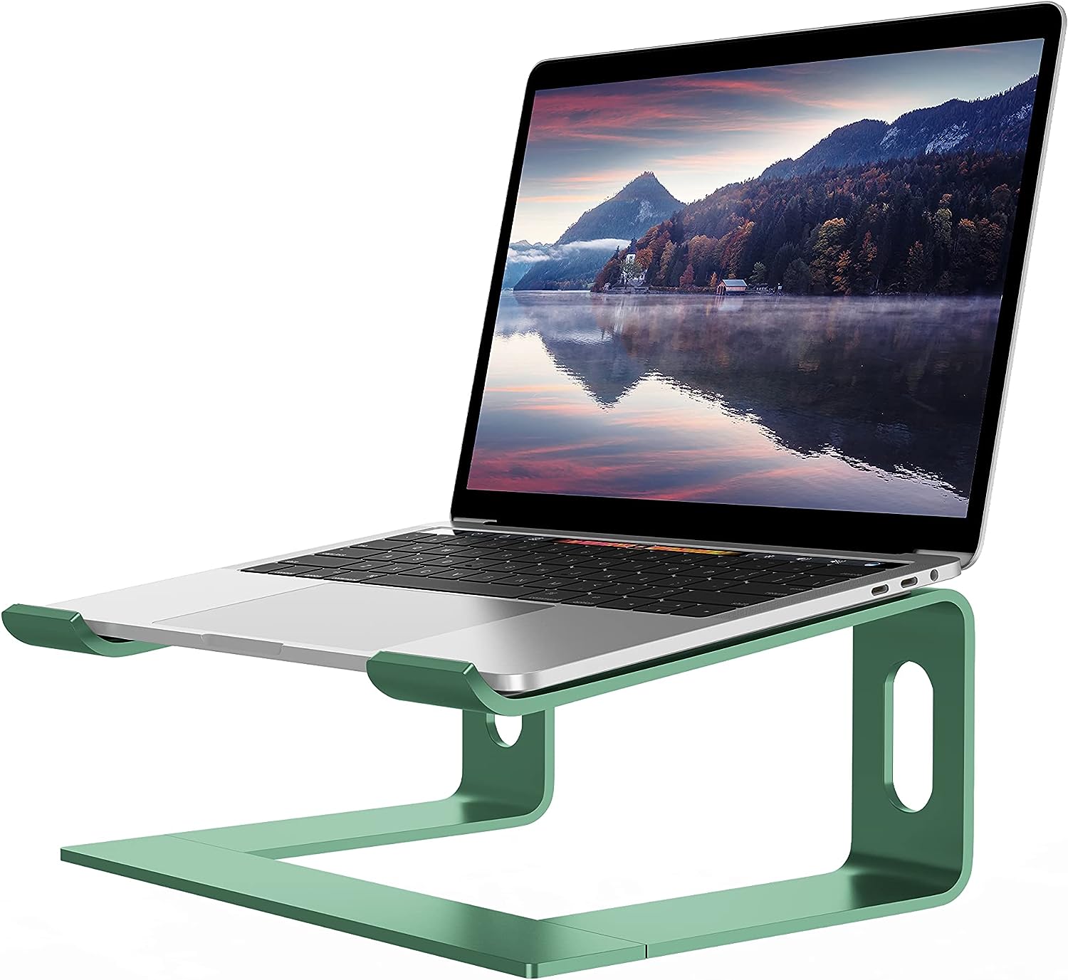 ALASHI Laptop Stand for Desk, Aluminum Computer Riser, Ergonomic Notebook Holder, Detachable Metal Laptops Elevator, PC Cooling Mount Support 10 to 15.6 Inches Notebook, Light Green