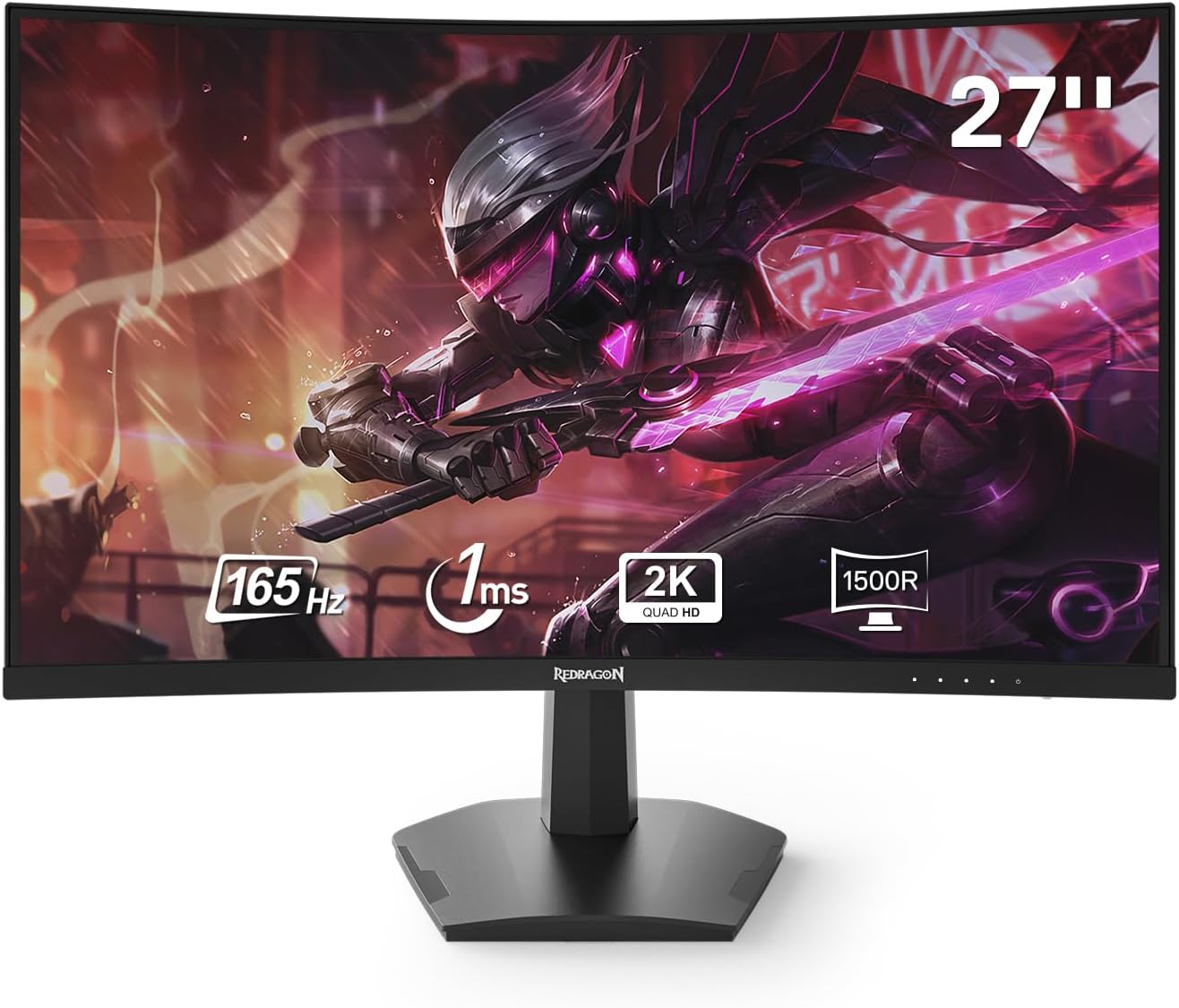 Redragon 27 144hz/165HZ Curve Gaming Monitor, QHD 2K (2560X1440) IPS Frameless Computer Monitor, 1ms Response Time, HDMI & VGA Compatible, VESA Wall Mount, Black