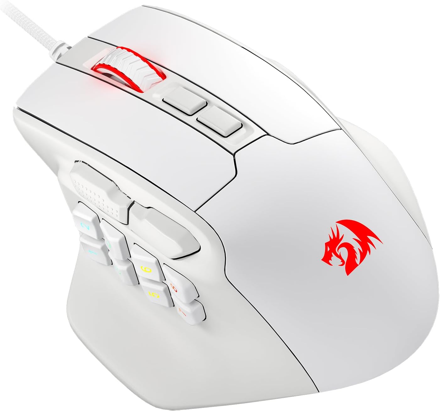 Redragon M811 Aatrox MMO Gaming Mouse, 15 Programmable Buttons Wired RGB Gamer Mouse w/Ergonomic Natural Grip Build, 10 Side Macro Keys, Software Supports DIY Keybinds & Backlit, White