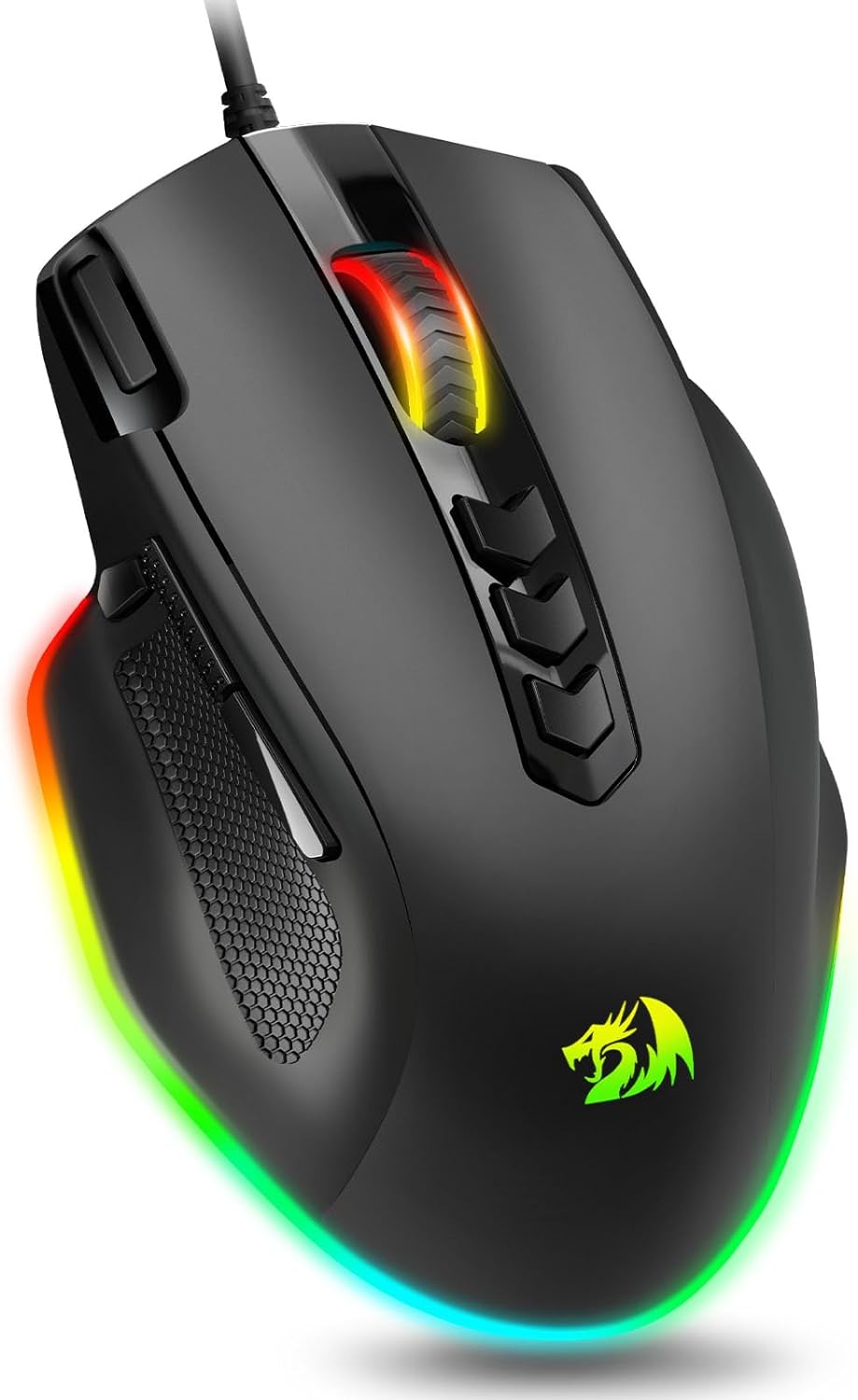 Redragon Wired Gaming Mouse, RGB Backlit Ergonomic Gamer Mouse Up to 8000 DPI, 11 Programmable Buttons & 7 Backlit Modes, Extra Sniper Button, Mouse Gamer for Windows PC Gamers, M614