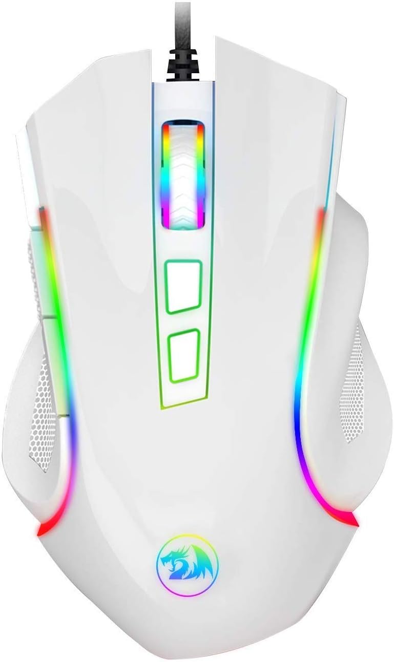 Redragon M602 Griffin RGB Gaming Mouse, RGB Spectrum Backlit Ergonomic Mouse with 7 Programmable Backlight Modes up to 7200 DPI for Windows PC Gamers (White, Wired)