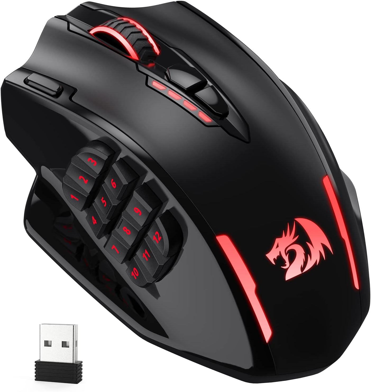 Redragon M913 Impact Elite Wireless Gaming Mouse, 16000 DPI Wired/Wireless RGB Gamer Mouse with 16 Programmable Buttons, 45 Hr Battery and Pro Optical Sensor, 12 Side Buttons MMO Mouse