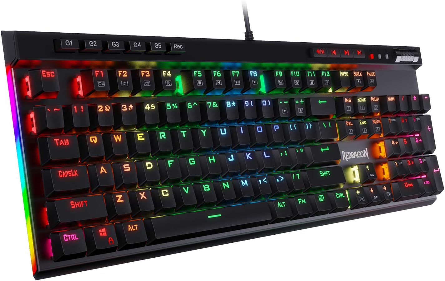 Redragon K580 VATA RGB LED Backlit Mechanical Gaming Keyboard with Macro Keys & Dedicated Media Controls, Hot-Swappable Socket, Onboard Macro Recording (Blue Switches)