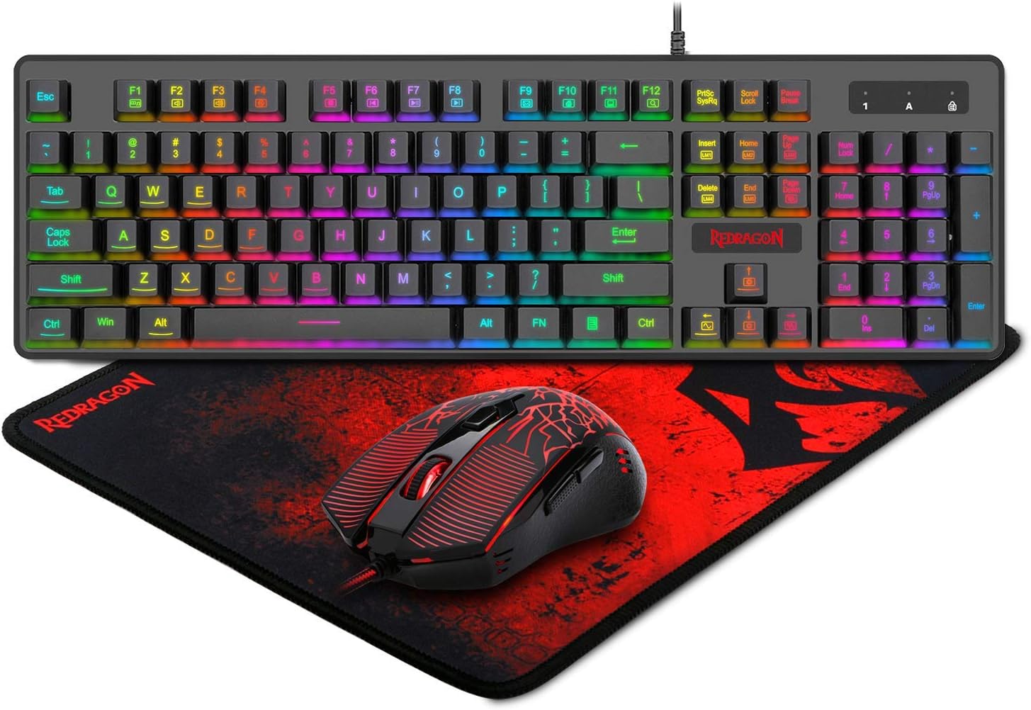 Redragon S107 Gaming Keyboard and Mouse Combo Large Mouse Pad Mechanical Feel RGB Backlit 3200 DPI Mouse for Windows PC (Keyboard Mouse Mousepad Set)