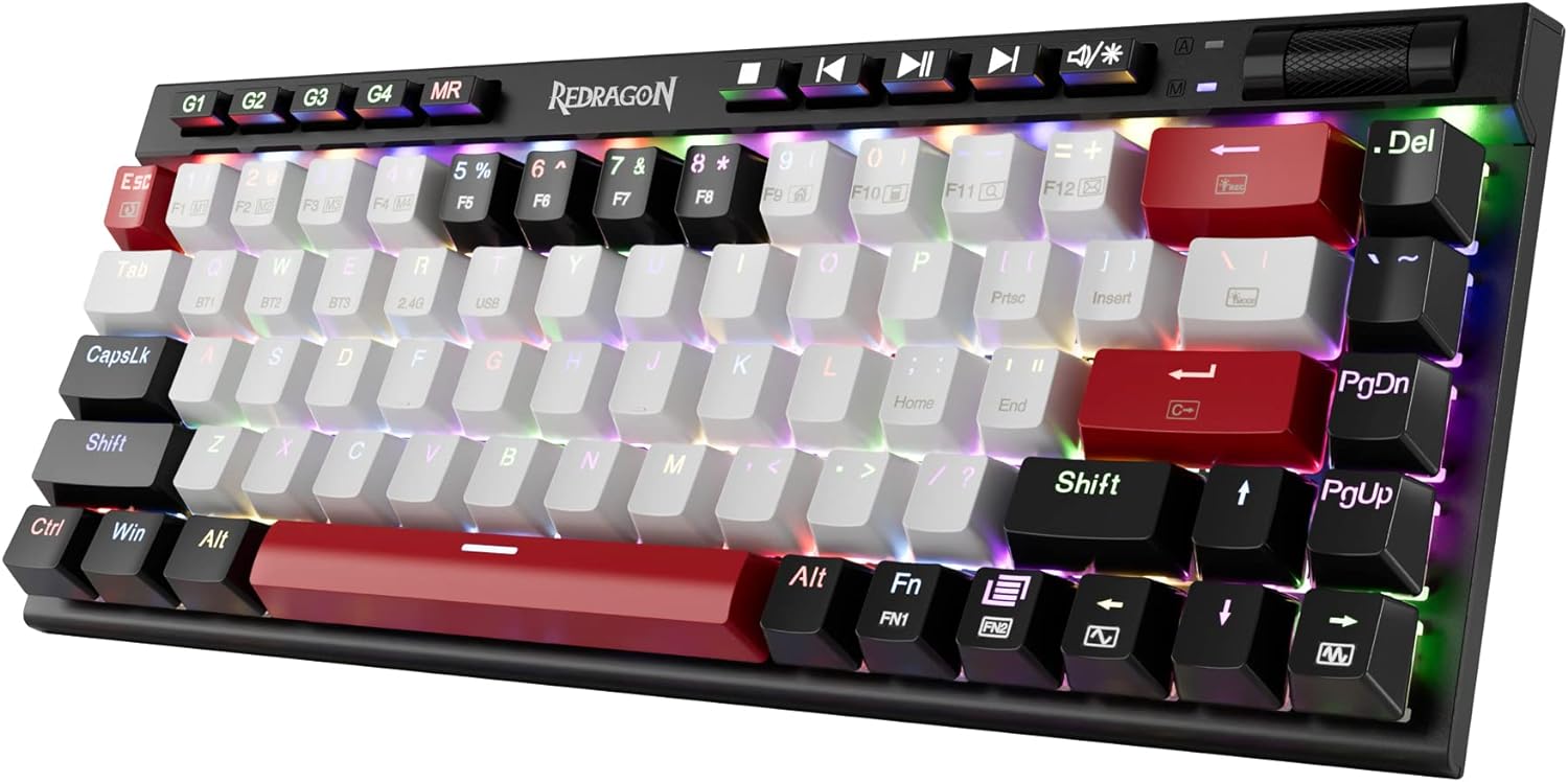 Redragon K635 Hot Swappable Mechanical Keyboard Customized RGB Backlit with Volume Control, Bluetooth/2.4G-Wireless/USB-C Compact Gaming Keyboard with Red Switches(68 10Keys)