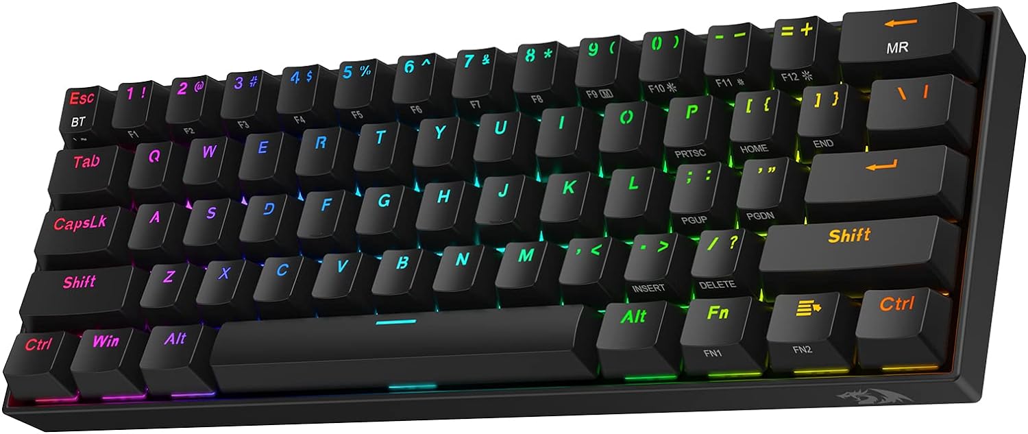 Redragon K530 Pro Draconic 60% Wireless RGB Mechanical Keyboard, BT/2.4Ghz/Wired 3-Mode 61 Keys Compact Gaming Keyboard w/Hot-Swap Socket, Free-Mod Plate Mounted PCB & Tactile Brown Switch