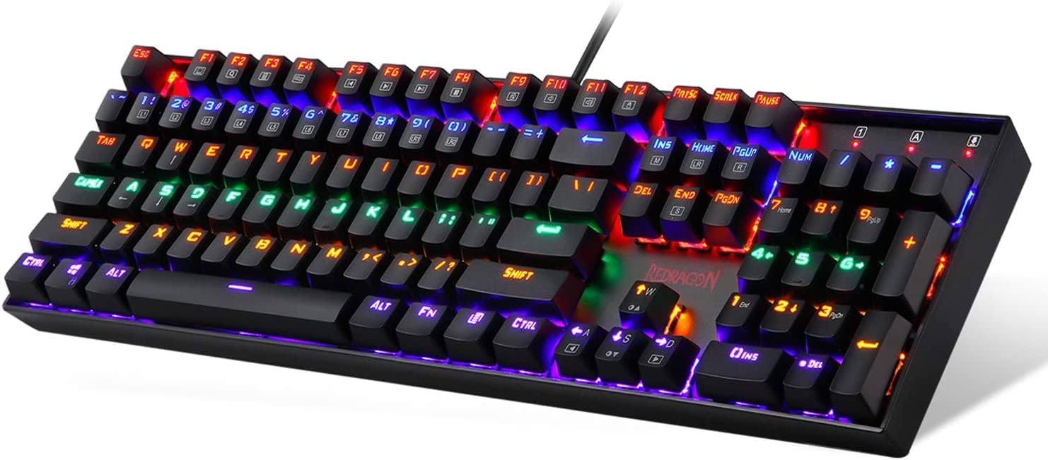 Redragon K551 Mechanical Gaming Keyboard RGB LED Rainbow Backlit Wired Keyboard with Red Switches for Windows Gaming PC (104 Keys, Black)