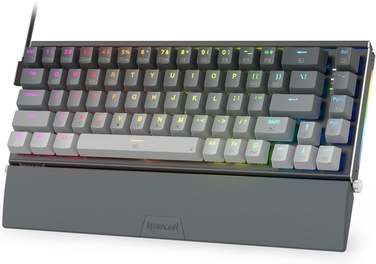 Redragon K641 65% Aluminum RGB Mechanical Keyboard, Wired 68 Keys Compact Gaming Keyboard w/ 3.5mm Sound Absorbing Foams, Detachable Wrist Rest, Gradient Keycaps, Upgraded Hot-Swap Socket